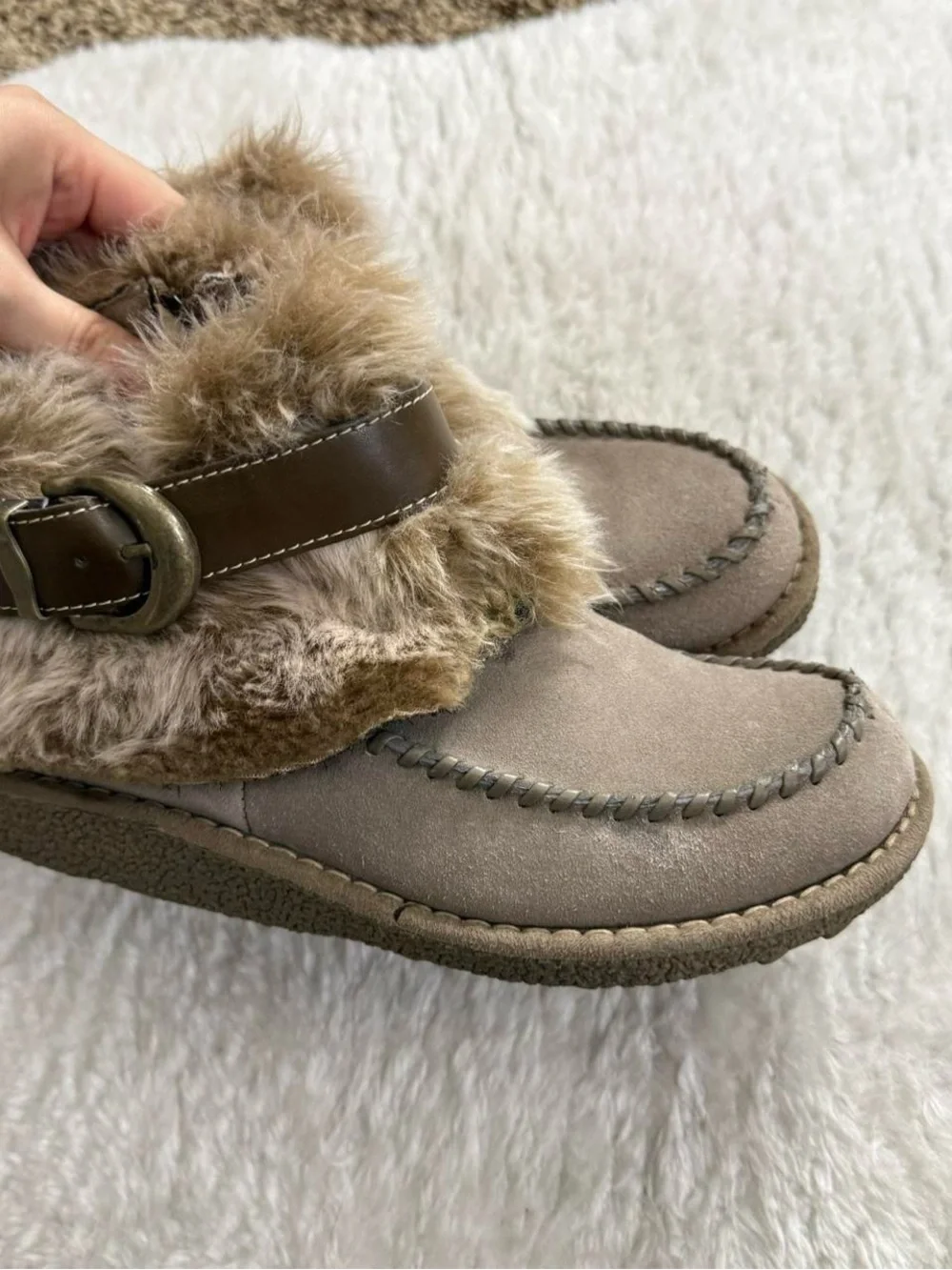 Boho fairy cozy faux fur suede leather ankle boots
